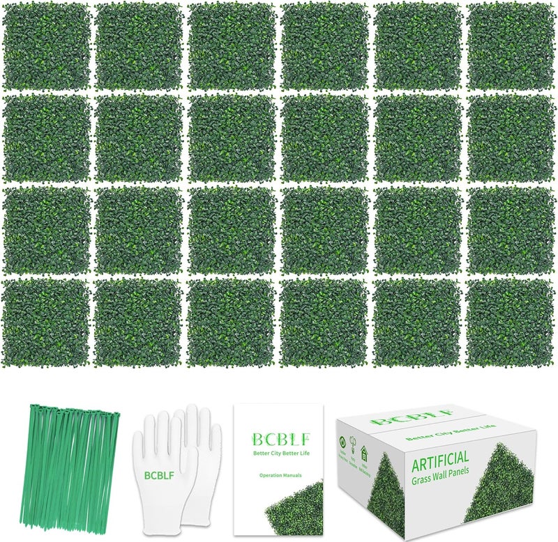 BCBLF 10"x10" 24Pcs Artificial Boxwood Hedge Panels UV Resistant Faux Greenery Wall Green Grass Wall Backdrop for Indoor Outdoor Decor Garden Patio - Image 1
